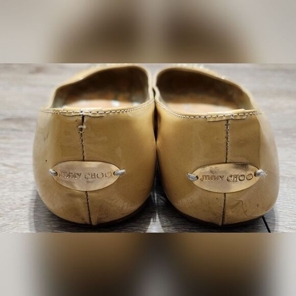 Jimmy Choo Whirl Ballet Flats Tan Beige  Glitter Cap Toe Patent Leather Sz 35.5 - Picture 11 of 11